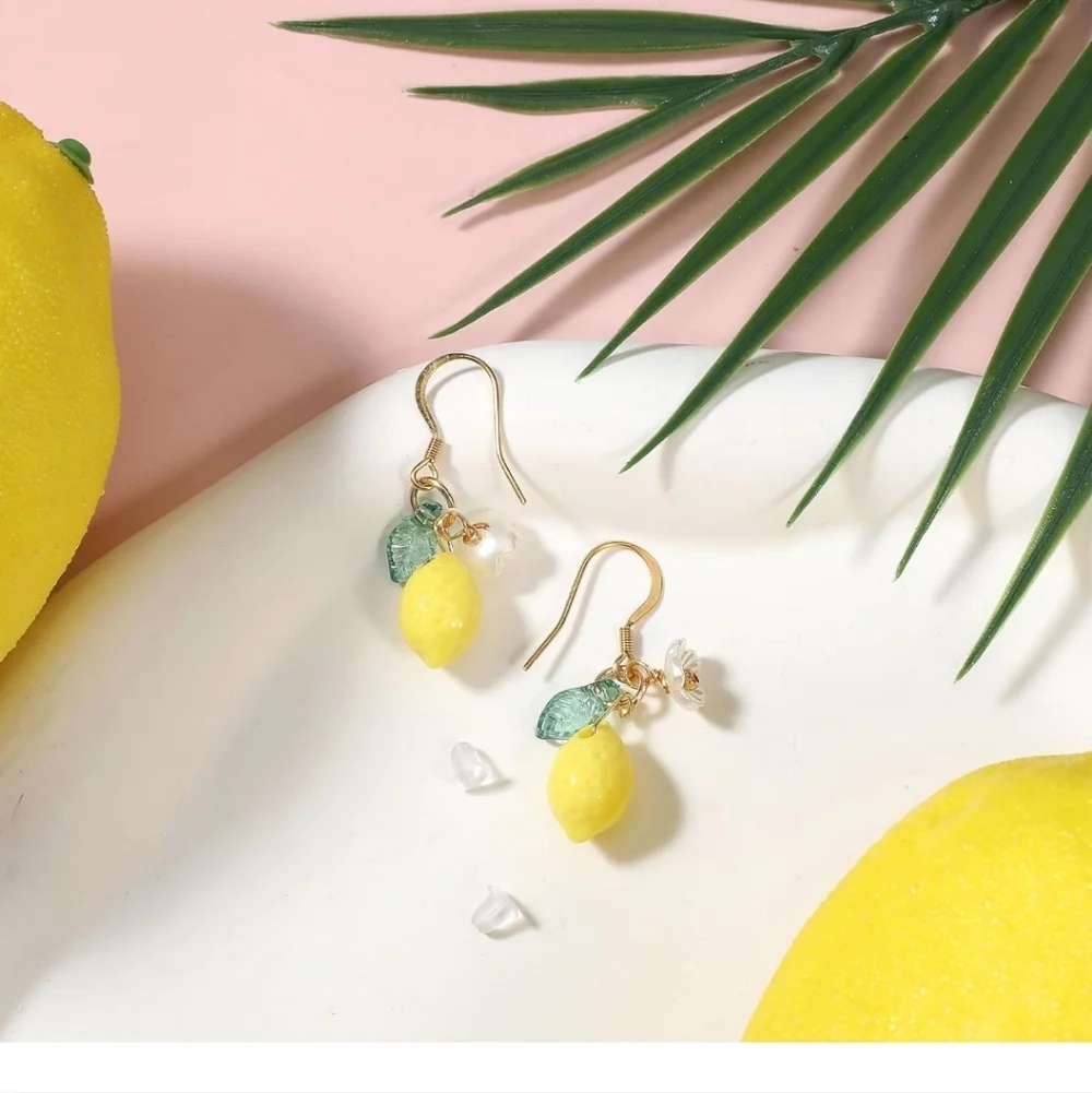 Lemon Charm Earrings with Gold Accents